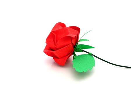 red rose origami over white backgroundの写真素材