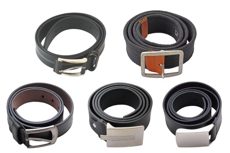 collection of different  belts isolated over white backgroundの写真素材