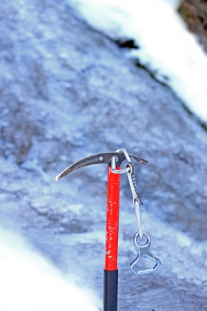 ice ax for climbing waterfalls in winterの写真素材