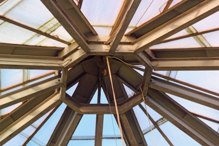 metal structure of the roof of a greenhouseの写真素材