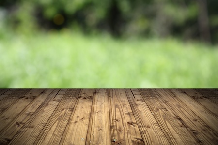 natural backdrop with wooden terrace and view to the park   defocused  