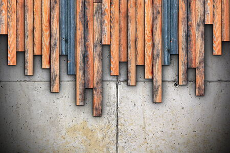 detailed architecture materials on site, grungy planks montage on concreteの写真素材