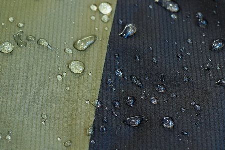 water repellent material of a jacket, waterdrops on surfaceの写真素材