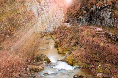 river flowing into a limestone creek (Cheile Turzii, Transylvania)の写真素材