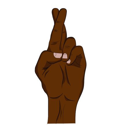 Isolated hand with crossed index and middle fingers that shows sign of luck with shadows.のイラスト素材
