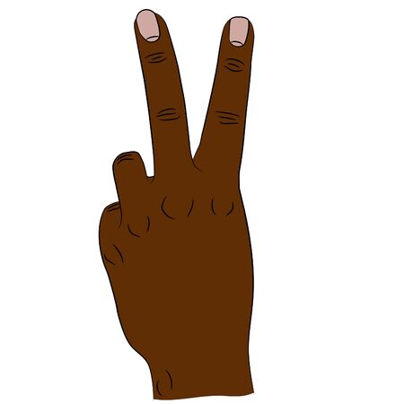 Isolated front of the hand gesturing victory sign. Index and middle fingers raised and parted and other fingers clenched.のイラスト素材