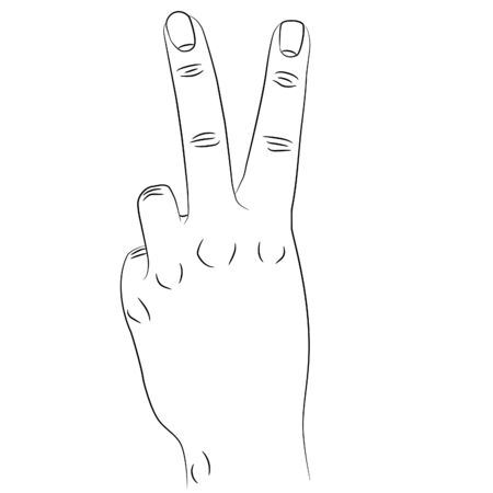 Isolated front of the hand gesturing victory sign. Index and middle fingers raised and parted and other fingers clenched.のイラスト素材