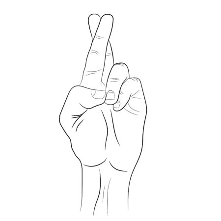 Isolated silhouette of a hand with crossed index and middle fingers that shows sign of luck.のイラスト素材