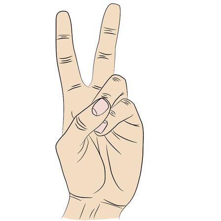 Isolated hand gesturing victory sign. Index and middle fingers raised and parted while other fingers clenched.のイラスト素材