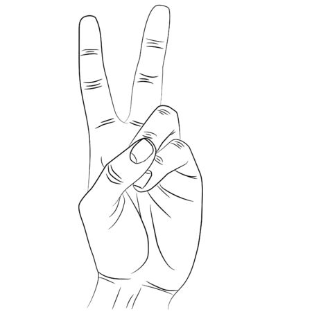 Isolated hand gesturing victory sign. Index and middle fingers raised and parted while other fingers clenched.のイラスト素材