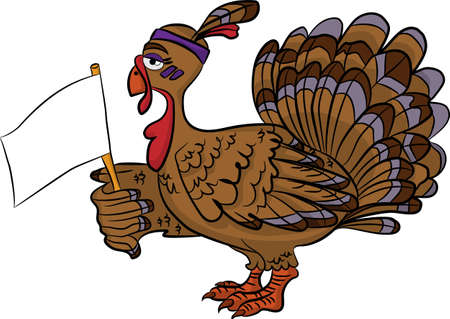 brown turkey with indian hoop on head and white flag in wing isolatedのイラスト素材