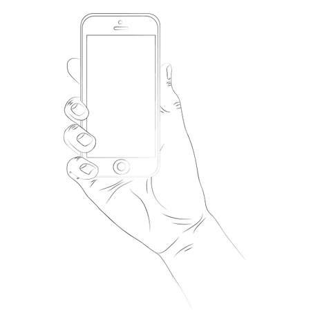Illustration of isolated human hand holding a smart phoneのイラスト素材