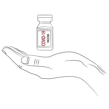 Isolated illustration of elongated horizontal empty hand which is holdinga vaccine against the virus covid-19のイラスト素材