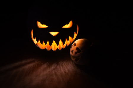 Halloween pumpkin with fire light Fred Jackの写真素材