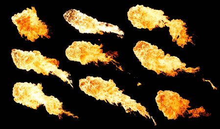 Set of isolated flames on a black backgroundの写真素材