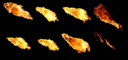 Set of isolated flames on a black backgroundの写真素材