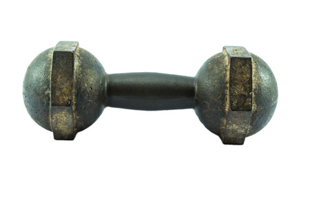 old iron dumbbell isolated on white backgroundの写真素材