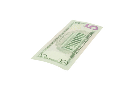 Five dollar United states currency on whiteの写真素材
