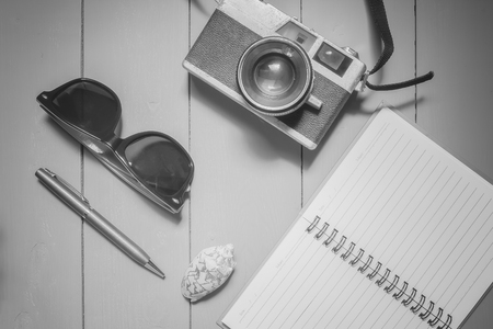 Summer concept with  camera and accessories,closeupの写真素材