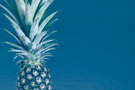 Ripe pineapple on blue backgroundの写真素材