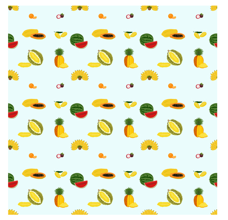 seamless pattern with various kinds of fruits on blue backgroundのイラスト素材
