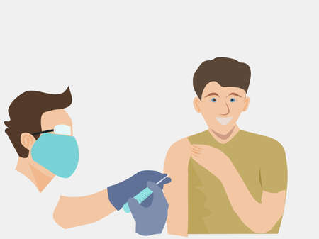 The doctor was vaccinating the boy with white backgroundのイラスト素材