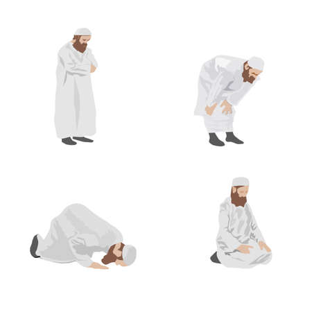 Man in white robes showing prayers on white background.のイラスト素材