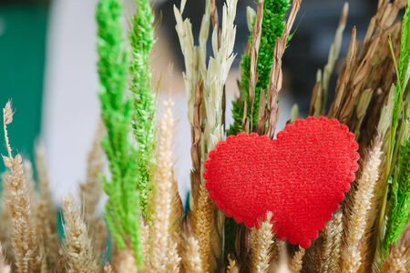 Valentines Day background with red hearts, vintage color.の写真素材