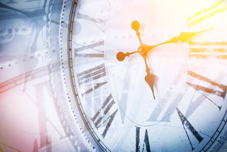 Closeup clock on wall, Time concept background.