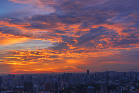 Business city center with beautiful sunset sky and cloud. Picture for add text message. Backdrop for design art work.の写真素材