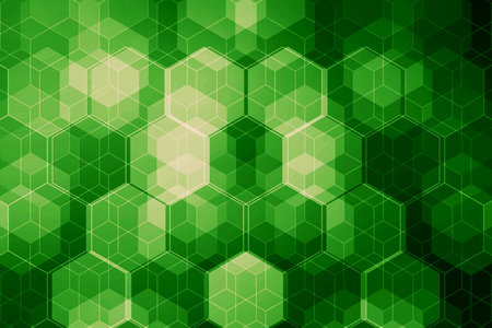 Technology background. Many hexagonal chain with light. Abstract backdrop. Green color tone.の写真素材