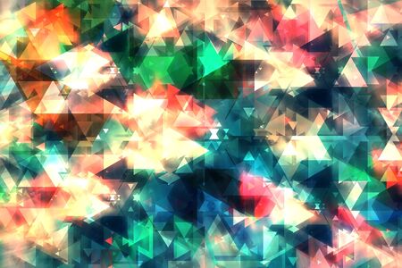 Abstract background from double exposure of colorful triangle shape with light. Technology...
