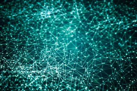 Technology background. Abstract connection lines and dots with light on blue background. Selective focus and motion blur.の写真素材