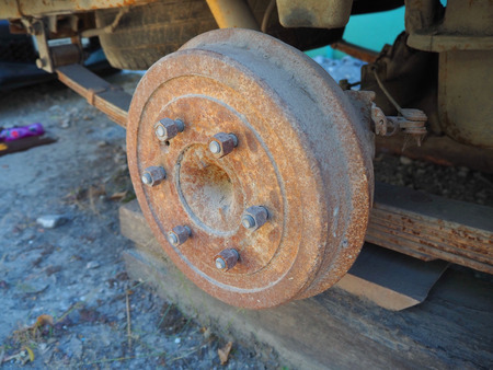 Wheel nut With brake discs rusty.の写真素材