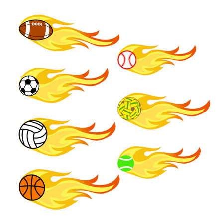 sports balls and fireのイラスト素材