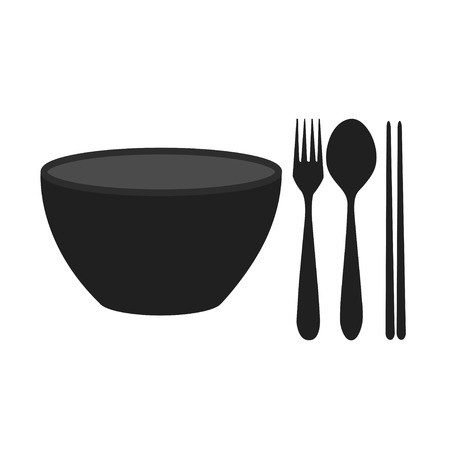 bowl, chopsticks, fork and spoonのイラスト素材