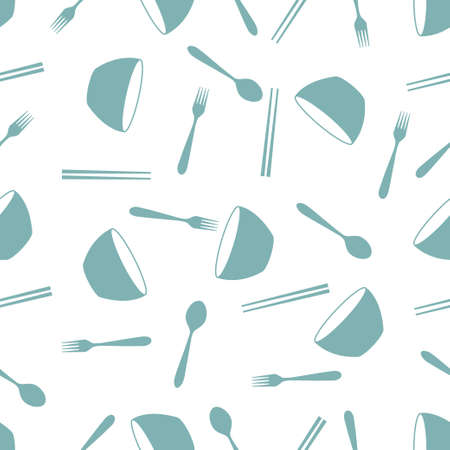 seamless pattern with bowl fork and spoonのイラスト素材