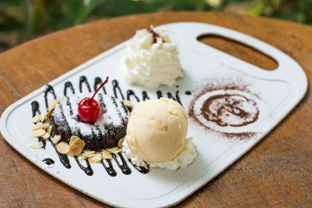 Ice cream in a dish on the table,close-upの写真素材