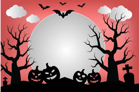 Halloween with bat pumpkin and graveyard in full moonのイラスト素材