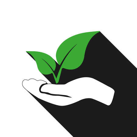 Plant on hand with long shadow vector designのイラスト素材