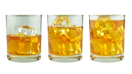 set of whisky in glass isolated on white backgroundの写真素材