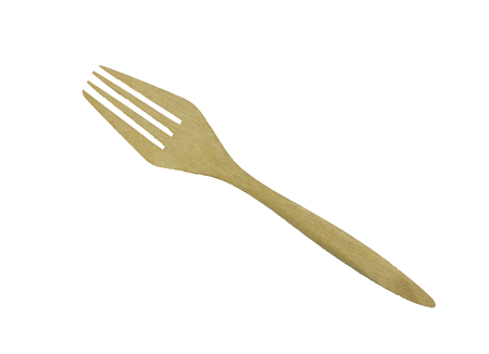 Wooden fork isolated on white backgroundの写真素材