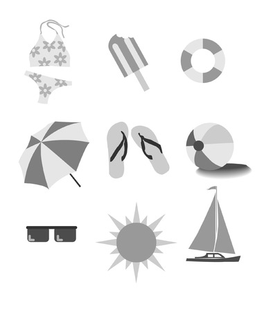 gray flat beach and summer icon setのイラスト素材