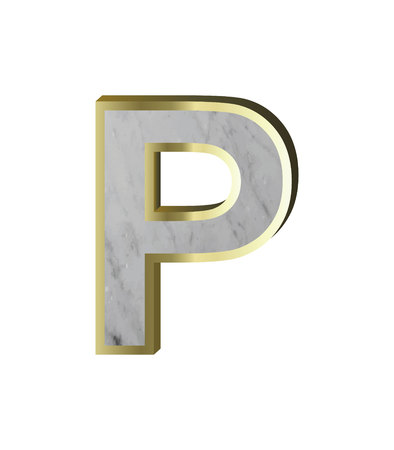 One letter from marble with gold frame alphabet set isolated over white backgroundのイラスト素材