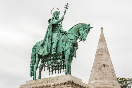 King Saint Stephen statue at Matthias Church, Budapest, Hungaryの写真素材