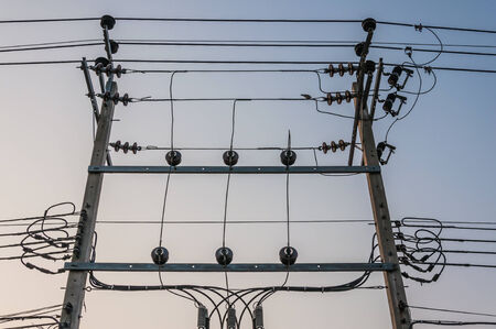 electric cable on polesの写真素材