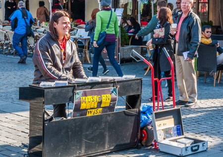 PRAGUE - OCT 01  Street artist at the Old Tow Square in Prague, Czech Republic on October 01, 2013...