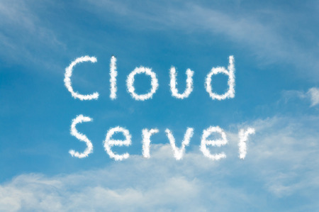 cloud server concept text in clouds on blue sky