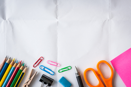 Stationery on white paper backgroundの写真素材