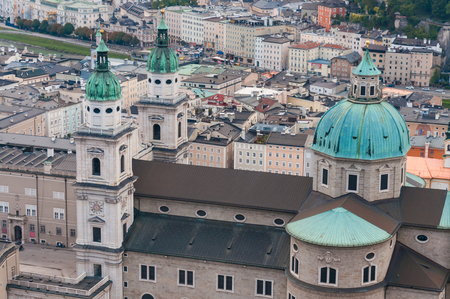 SALZBURG, AUSTRIA - OCTOBER 04, 2013: Aerial panoramic view of Salzburg, Austria